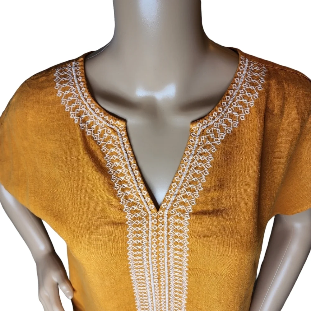 100%‎ Linen NWT House of Harlow Embroidered Orange Blouse Top Shirt Size M